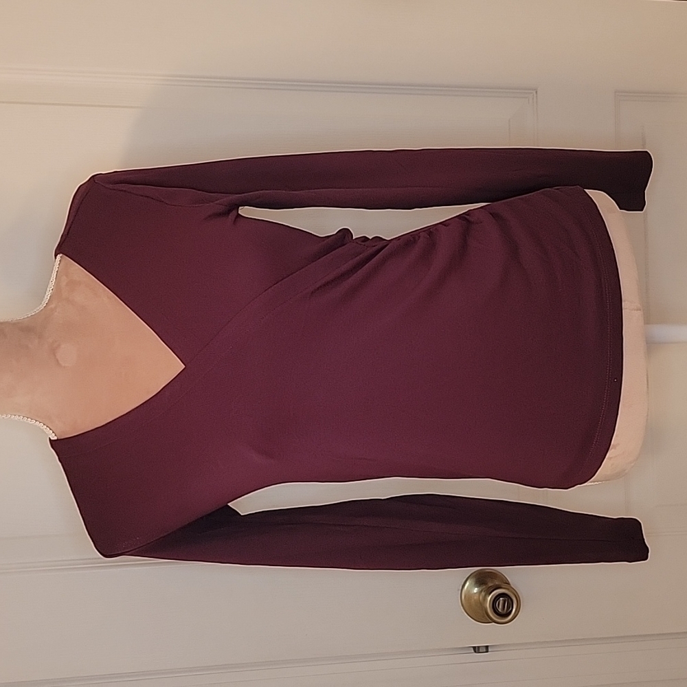 LOFT Faux Wrap Top. Burgundy Wine Color Size XS EUC!